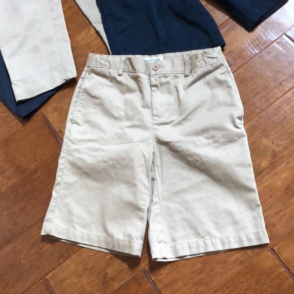 Boys 16 Lands End Chino Pants Shorts Uniform LOT Navy Blue Khaki Tan Chino - Picture 5 of 13